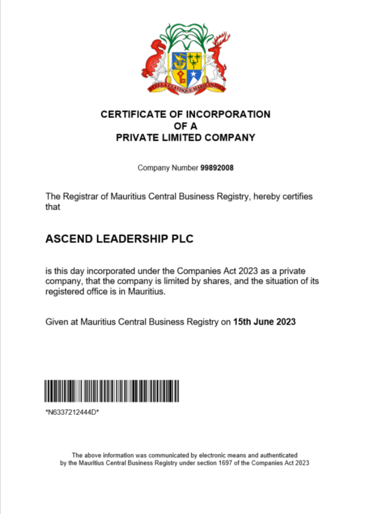 Mauritius business registration certificate Word and PDF template